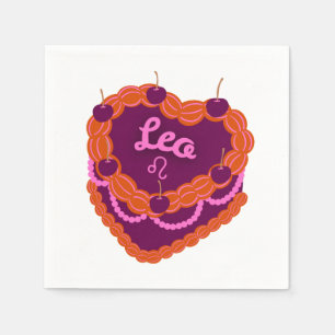 Serviette En Papier Leo Zodiac Pastel Coeur gâteau d'anniversaire