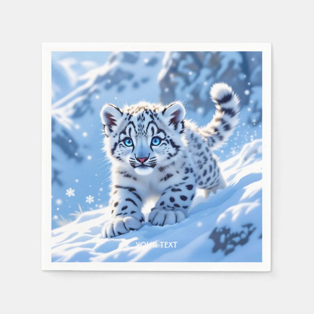 Serviette En Papier Léopard bébé neige mignon fantasy (Devant)