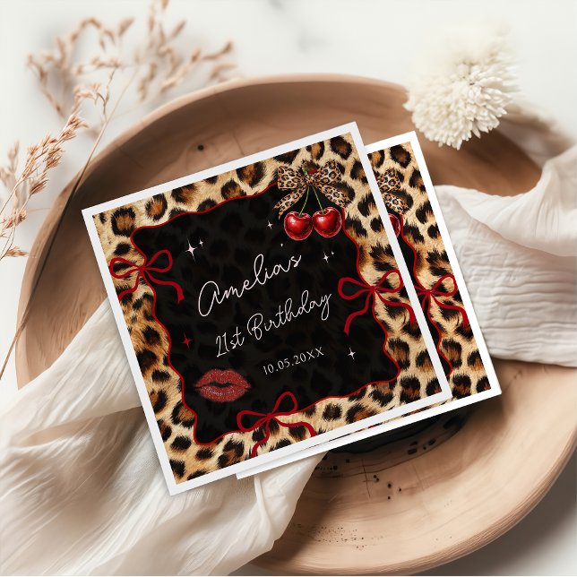 Serviette En Papier Leopard Cheetah Cherry Birthday Party Napkins (Créateur téléchargé)
