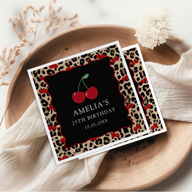Serviette En Papier Leopard Cheetah Cherry Birthday Party Napkins (Créateur téléchargé)