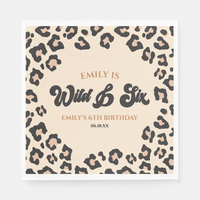 Serviette En Papier Leopard Cheetah Wild et Six Anniversaire (Devant)