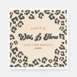 Serviette En Papier Leopard Cheetah Wild & Three 3e fête d'anniversair