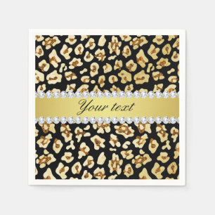 Serviette En Papier Leopard Faux Gold Parties scintillant et Foil Blac