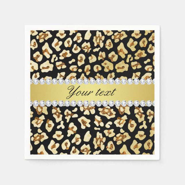 Serviette En Papier Leopard Faux Gold Parties scintillant et Foil Blac (Devant)