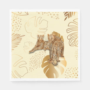 Serviette En Papier Léopard feuille d'or jaune