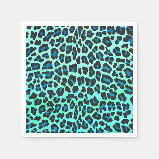 Serviette En Papier Léopard noir et Turquoise (Devant)