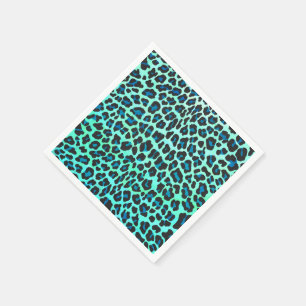 Serviette En Papier Léopard noir et Turquoise