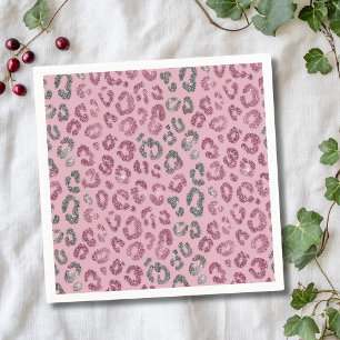Serviette En Papier Léopard Pailleté Rose Élégant sur Fond Or Rose