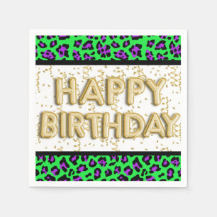 Serviette En Papier Leopard Purple Green Gold Joyeux anniversaire