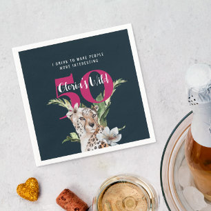 Serviette En Papier Léopard sauvage rose 50e anniversaire drôle