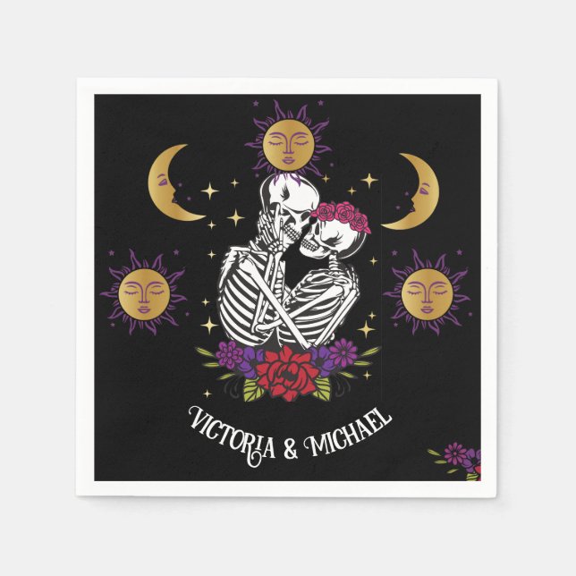 Serviette En Papier Les amoureux Skeleton Couple Tarot gothique (Devant)