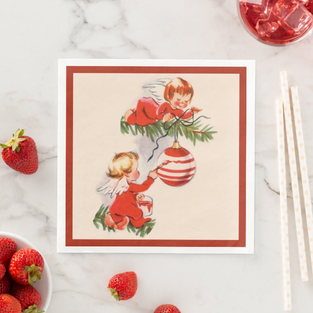 Serviette En Papier Les anges décorant l'arbre de Noël (En situation)