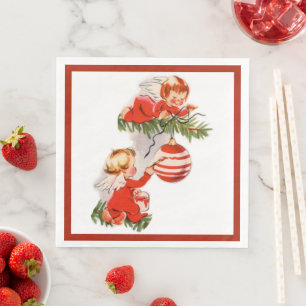 Serviette En Papier Les anges décorant l'arbre de Noël