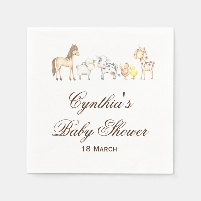 Serviette En Papier Les animaux de ferme Baby shower (Devant)