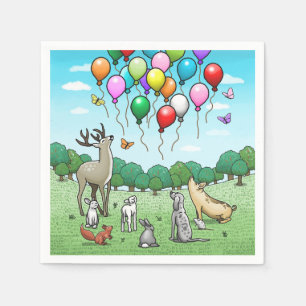 Serviette En Papier Les animaux regardent les ballons