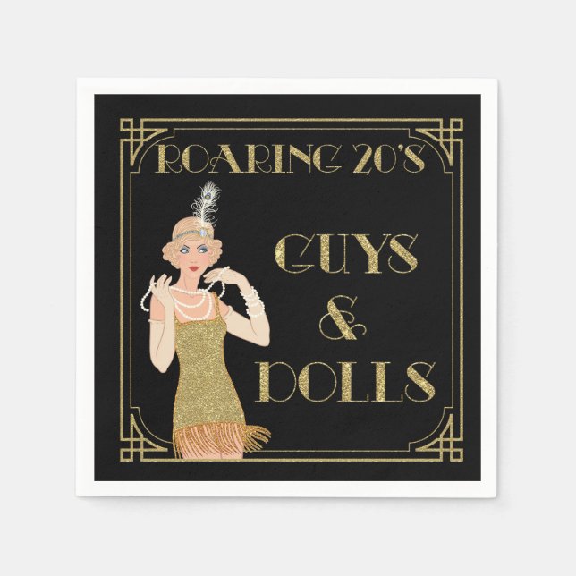 Serviette En Papier Les Années Folles Flapper Noir & Or (Devant)