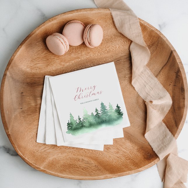 Serviette En Papier Les arbres de Noël de la forêt sauvage verte (Créateur téléchargé)