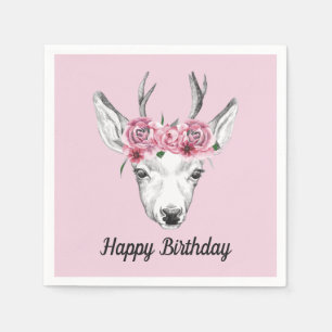 Serviette En Papier Les cerfs communs de fleurs d'aquarelle ajoutent