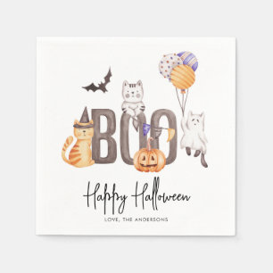 Serviette En Papier Les chats d'Halloween de mignonette Ghosts Citroui