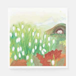 Serviette En Papier Les chutes de neige en floraison et un hérisson