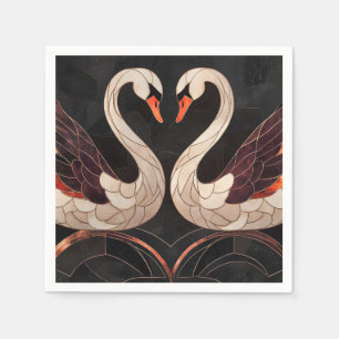 Serviette En Papier Les cygnes Art déco élégants qui forment un coeur