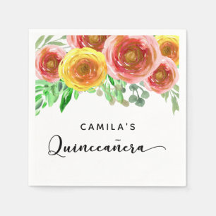 Serviette En Papier Les fleurs de Quinceañera Aquarelle Élégante Moder