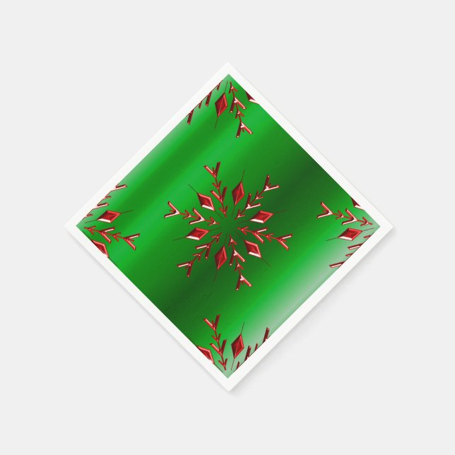 Serviette En Papier Les flocons rouges de Noël vert (Coin)