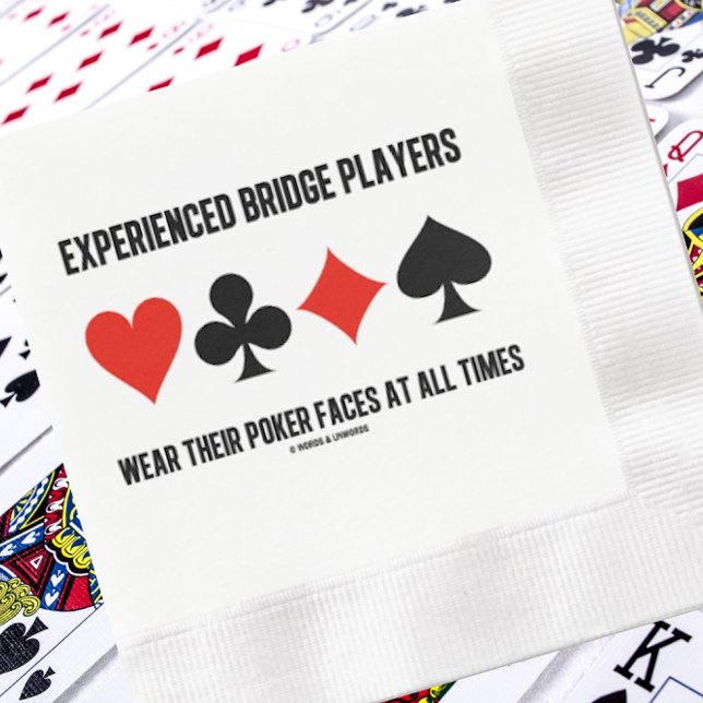 Serviette En Papier Les Joueurs De Pont Expérimentés Portent Leurs Vis (Paper napkin featuring 4 card suits featuring funny bridge observation for your next bridge event)