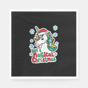 Serviette En Papier Les licornes de Noël ont une fête de Noël magique