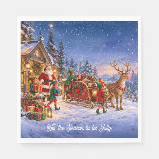 Serviette En Papier Les lutins du Père Noël chargent les cadeaux de No