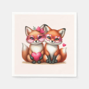 Serviette En Papier Les mignons renards orange en amour