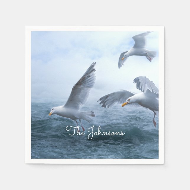 Serviette En Papier Les mouettes volent au-dessus de la mer (Devant)