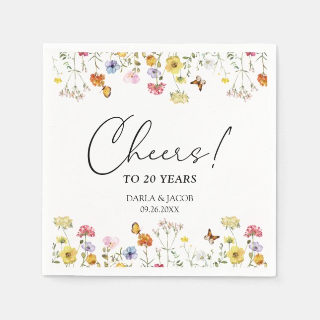 Serviette En Papier Les papillons fleurs sauvages Boho Anniversaire de (Devant)