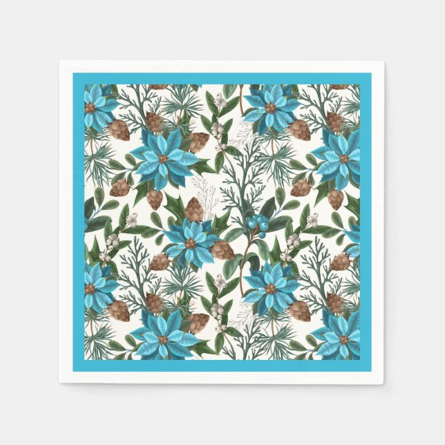 Serviette En Papier Les Pins et Poinséttia Bleus (Devant)