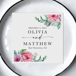 Serviette En Papier Les pivoines aquarelles. Élégant mariage à fleurs