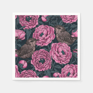 Serviette En Papier Les pivoines et les brins sur gris foncé