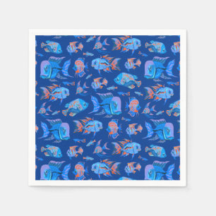 Serviette En Papier Les poissons tropicaux sur le bleu