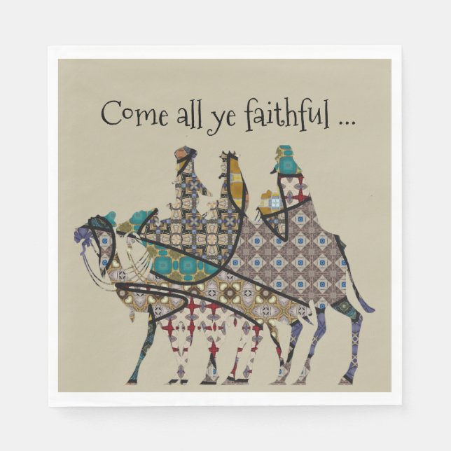 Serviette En Papier Les Rois Voyagent Pour Voir Bébé Jésus (Devant)