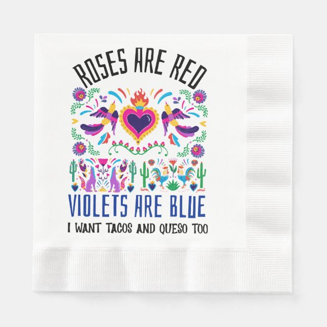 Serviette En Papier Les roses sont rouges avec un joli motif art mexic (Devant)