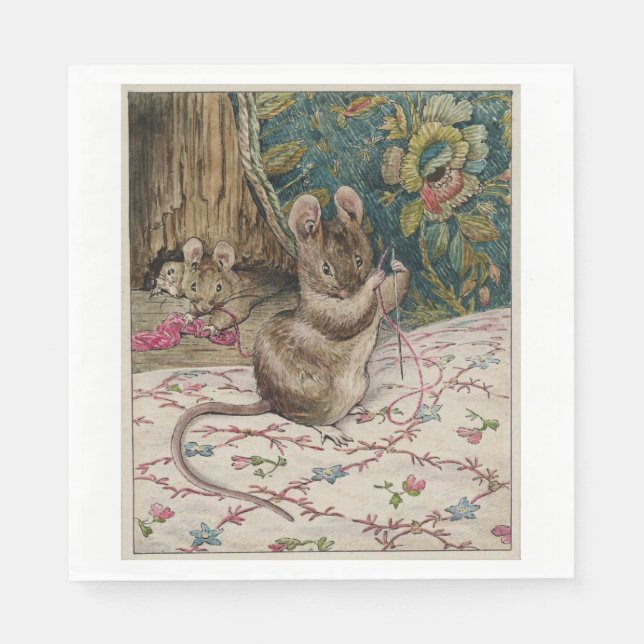 Serviette En Papier Les souris au travail Threading l'aiguille (Beatri (Devant)