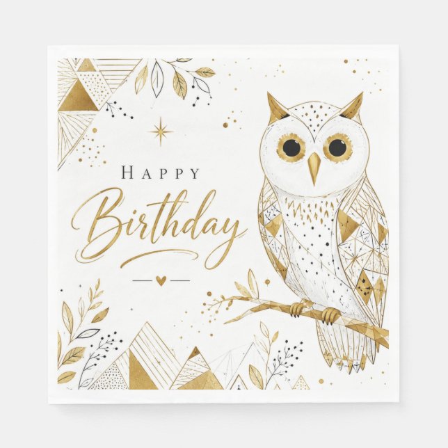 Serviette En Papier Les Vœux Sages du Hibou Doré (Devant)
