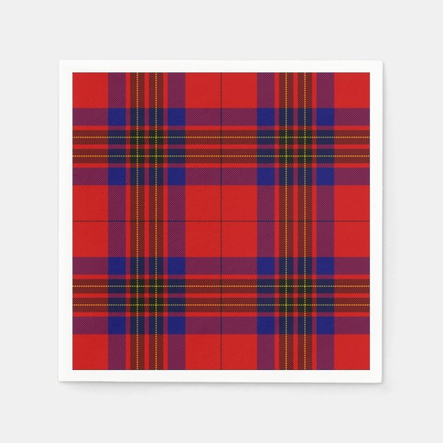 Serviette En Papier Leslie tartan rouge bleu violet plaid (Devant)