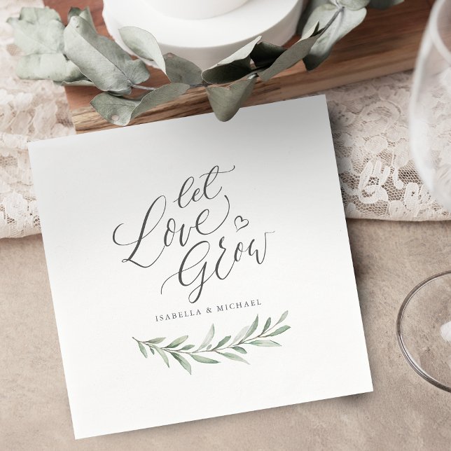 Serviette En Papier "Let love grew" script rustique mariage de verdure ("Let love grow" script rustic greenery wedding Napkins)