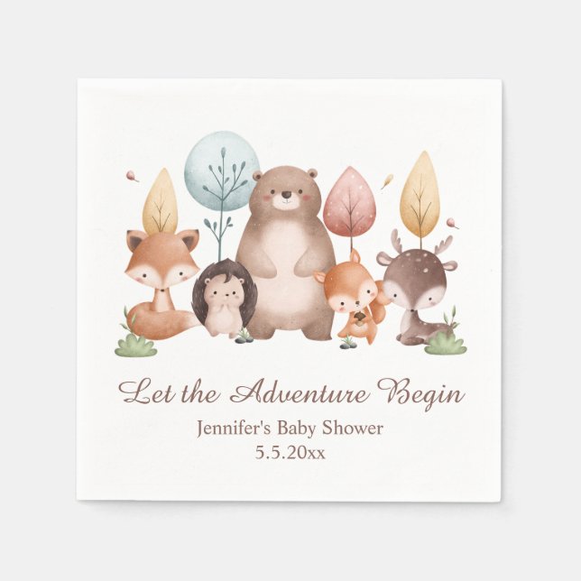 Serviette En Papier let the adventure begin forest animals baby shower (Devant)