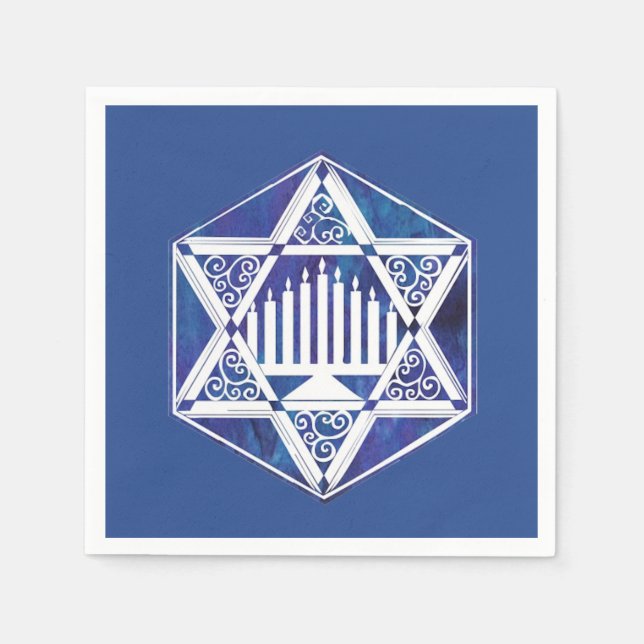 Serviette En Papier L'étoile blanche menorah Hanoukka (Devant)