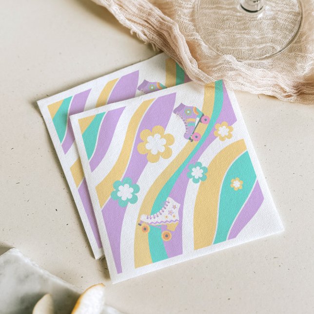 Serviette En Papier Lets Roll Roller Skate Groovy Girl Birthday Pastel (Créateur téléchargé)