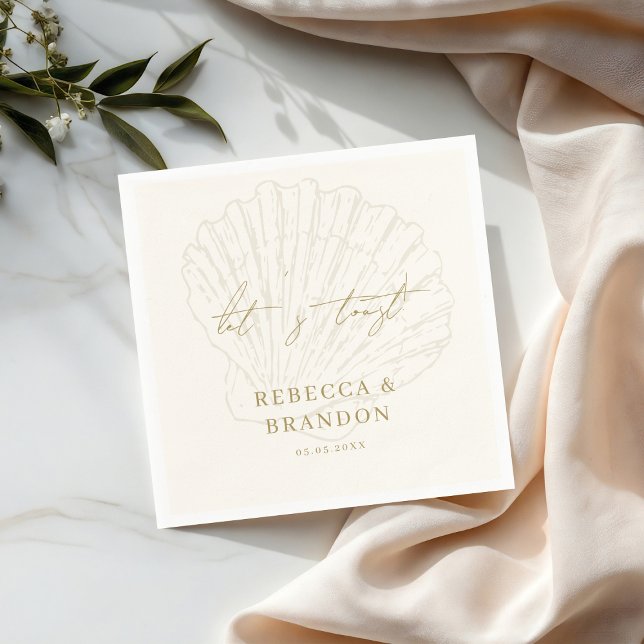 Serviette En Papier Let's Toast Ivory & Gold Seashell Coastal Wedding (Créateur téléchargé)