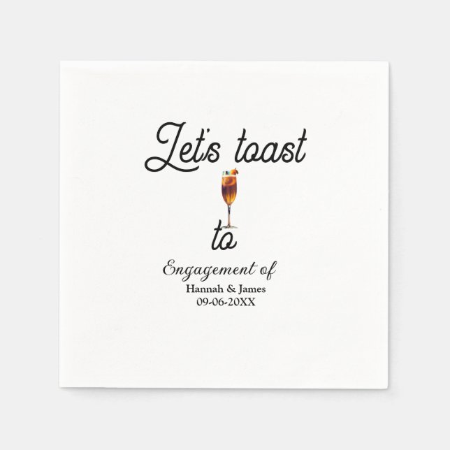 Serviette En Papier Let's toast to engagement party name date glass (Devant)