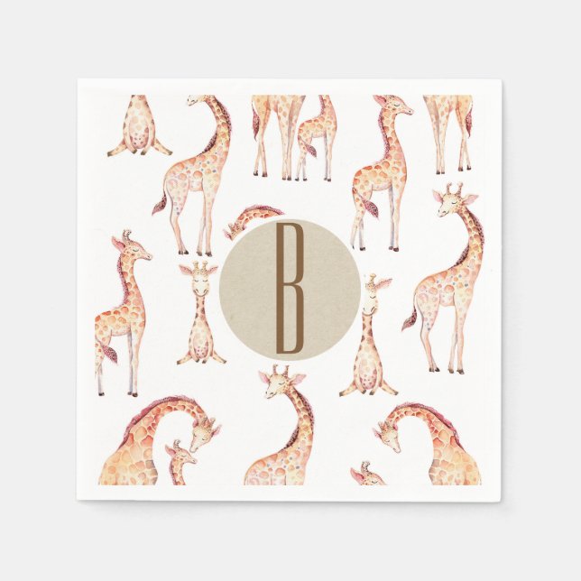 Serviette En Papier LETTRE Baby shower Tan Giraffes MONOGRAPHE INITIAL (Devant)