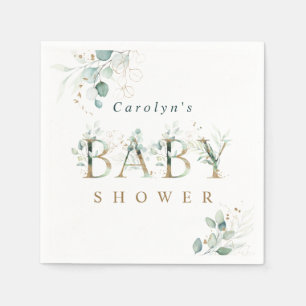 Serviette En Papier LETTRE BOtanique D'OR Eucalyptus Baby shower